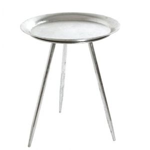Table d'appoint ronde en m&eacute;tal laqu&eacute; argent - Diam&egrave;tre 38 x Hauteur 47 cm -PEGANE-