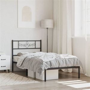 VidaXL Cadre de lit m&eacute;tal avec t&ecirc;te de lit noir 90x200 cm, lit, sommier, cadre de lit en m&eacute;tal, lit simple, meuble de chambre &agrave; coucher, lit d'invit&eacute;