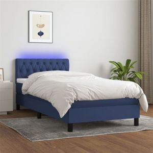VidaXL Sommier à Lattes de Lit avec Matelas et LED, Lit Rembourré, Lit Simple, Lit Adulte de Chambre à Coucher Intérieur, Moderne, Bleu 90x200cm Tissu 3133371