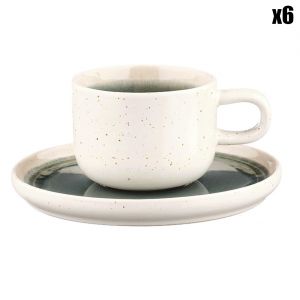 6 Tasses avec soucoupe Oxygen gris/vert bouteille/beige - 20 cl
