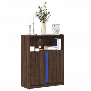 VidaXL Buffet avec LED ch&ecirc;ne marron 77x34x100 cm bois d'ing&eacute;nierie, meuble de rangement, meuble de rangement cuisine, meuble de rangement de salon