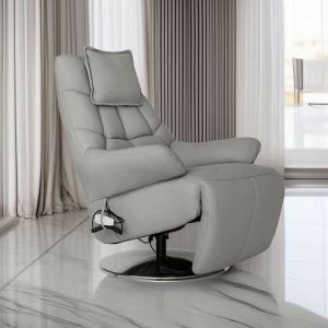 Image de M&S Fauteuil de relaxation &eacute;lectrique en cuir gris - verone