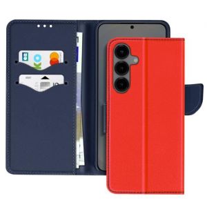 Avizar &Eacute;tui Pour Samsung Galaxy S25 Plus Portefeuille Cuir Saffiano Fancy Bleu / Rouge