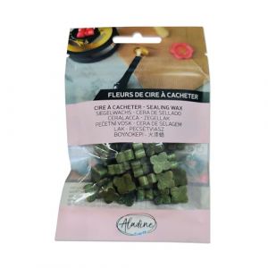 Aladine 60 Perles de Cire à Cacheter - Vert Kaki Nacré - Pour Créer Sceau de Cire - Fleurs de Cire - Faire Part Mariage, Naissance, Lettres, Courriers, Menus & Cadeaux - 72649