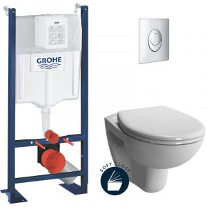 Image de Grohe Pack WC Bâti-autoportant Rapid SL + WC suspendu Vitra Normus + Abattant softclose + Plaque chrome (ProjectNormus-2)