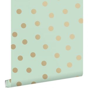 Papier peint à motif de petits points vert menthe grisé et or Estahome