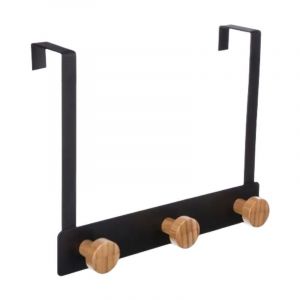 Silumen - Pat&egrave;re de porte en m&eacute;tal noir avec 3 crochets bambou