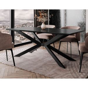 Casey - table &agrave; manger - plateau effet marbre - pieds en m&eacute;tal - 4 &agrave; 8 personnes - noir