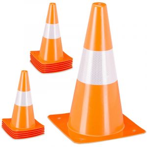 Relaxdays Cône de signalisation, lot 12, Bande réfléchissante, Football, Hauteur : 31 cm, Orange et Blanc
