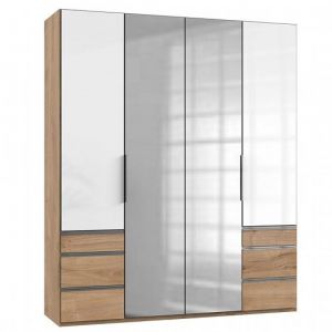 Inside75 Armoire rangement LISEA 4 portes 6 tiroirs verre blanc 200 x 236 cm HT - bi color