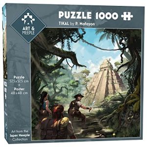 ART&MEEPLE Puzzle Carre 1000 pcs Haute Qualit&eacute; 57,5x57,5 cm + Poster 48x48 cm, D&eacute;coupe Originale des pi&egrave;ces, Carton &eacute;pais contrecoll&eacute; des 2 c&ocirc;t&eacute;s avec Papier Vernis &ndash; TIKAL