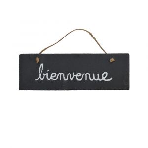 Plaque de porte d'entrée bienvenue en ardoise grise 30x10cm