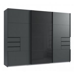 Wimex Armoire 3 portes coulissantes 6 tiroirs tilburg 270 cm graphite verre noir