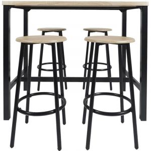 CORTEZ - Ensemble Table Haute et 4 Tabourets en MDF et Pieds Métal Noir - Altobuy