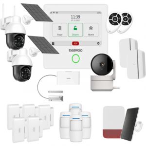 Daewoo Pack Alarme Connectée WiFi/GSM Touch 4,3 Pouces AM504 - Système sans Fil et sans Abonnement, Compatible Animaux, Détecteurs Inclus + Caméra de Surveillance Full HD, Application Mobile Incluse