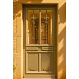 Porte d'entree Bois vitree, Baptiste Vert Ral 7002, H,200xl,90 p, gauche Cotes Tableau