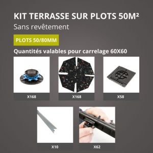 Kit terrasse sur plots sans rev&ecirc;tement 50m&sup2; - finition gris aluminium - 50/80 mm - JOUPLAST