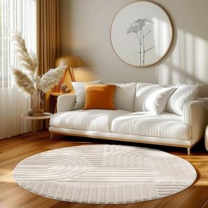Lena Tapis rond - Modèle - 80x80cm - Crème - Motifs en relief