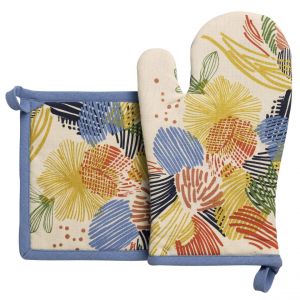 Declikdeco Lot gant de cuisine et manique recycl&eacute; Abelia Multico 15 x 30