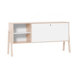 Image de Calicosy Buffet 1 porte rabattable et 2 niches - Blanc et beige