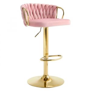 Tabouret de Bar Woltu Tabouret Pivotant à 360°, Hauteur Réglable, Velours + Métal, Rose