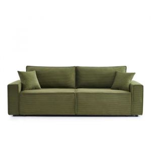 Canapé droit convertible en velours côtelé 3 places vert