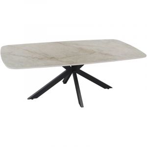 APOLLO - Table basse ovale en pierre fritt&eacute;e beige 130 cm