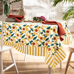 Nappe en coton ANAYA fleurs et rayures - jaune ocre