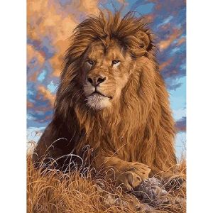 Peinture au num&eacute;ro : Le Repos du Lion - sans ch&acirc;ssis en bois