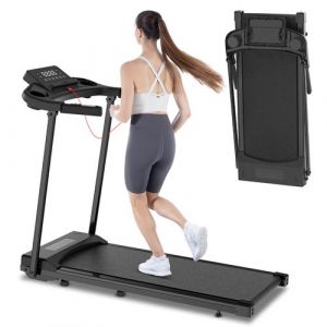 Tapis de course pliable BIGZZIA, Vitesse 1-12 km/h, 12 Programmes d'exercices, avec Capteur d'impulsion - APP Contrôle - Bluetooth