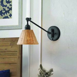 Hinkley Applique murale Arti, noir/naturel, rotin, acier
