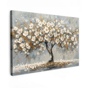 TABLEAU SUR TOILE Arbre - Fleurs - Blanc - Nature - Art Grand 140x90 cm