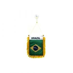AZ FLAG - Fanion Brésil Pour Décoration Voiture Avec Ventouse et Franges Dorées - Mini Drapeau Brésilien - 13x10 cm