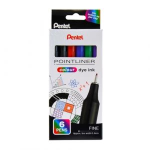 Pentel S40 Pointliner Lot de 6 stylos &agrave; pointe fine avec encre color&eacute;e, ligne de 0,4 mm, couleurs assorties