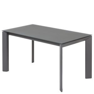 Kave Home Table de salle à manger extensible Axis rectangulaire 140 (200) x 90 cm graphite en verre avec pieds en acier graphite