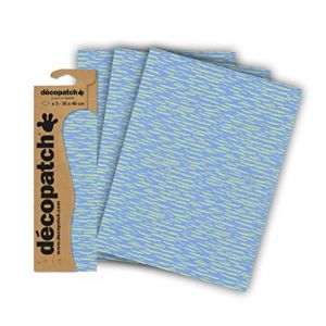 Bleu Décopatch C836C - Une pochette de 3 feuilles de papier imprimé 30x40 cm, Nuage vert sur ciel