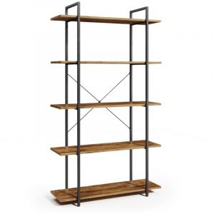 Bealife - tagère de Rangement 5 Niveaux Meuble Étagère Salon Cadre en Acier Tablettes Marron 100 x 34 x 176,5 cm