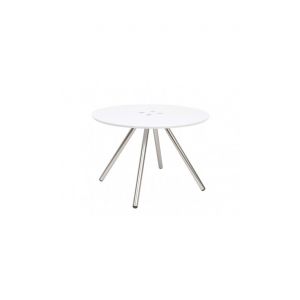 Present time Table Basse Ronde Sliced - 4 Pieds Chromés - Diamètre 60 Cm X Hauteur 40 Cm - Blanc