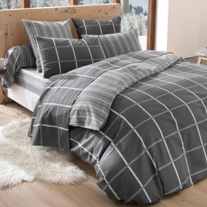Drap plat coton imprimé à motifs carreaux gris foncé