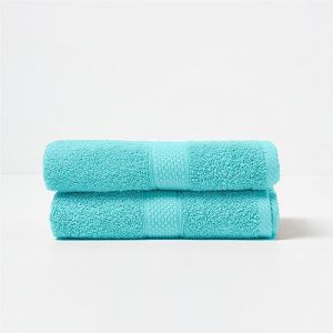 Lot De 2 Serviettes De Toilette 100% Coton Bleu Aqua, 50 X 90 Cm