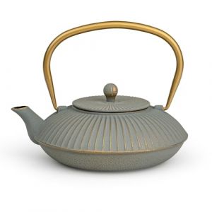 Bredemeijer Asia Théière plate grise à induction 1,1 l – Petite théière en fonte émaillée avec filtre à thé en acier inoxydable