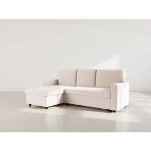 Meiya - Canap&eacute; dangle r&eacute;versible 4 places convertible avec coffre en velours c&ocirc;tel&eacute; - Beige