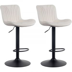 CLP Lot de 2 tabourets de bar ajustables en velours Crème