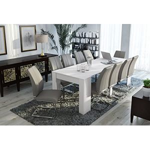 Dmora Table à manger moderne, Console extensible jusqu'à 10 places, Dimensions 90 x 51 x 77 cm (jusqu'à 237 avec rallonges), Couleur blanche
