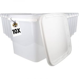 Image de Fixedbyu - 10 Seau en plastique avec couvercle, pp, rectangulaire, blanc, qualité alimentaire 8,8 l