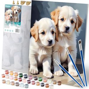 Massido Kit de peinture par numéros 40 x 50 cm avec 3 pinceaux, 30 couleurs, crochets pour chiens