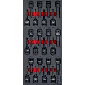 Jeu d'embouts douilles à chocs 1/2 torx-hex-spline 24 pièces module en mousse pour servante d'atelier Mw Tools MWDBI24