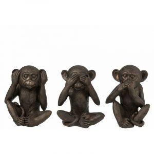 Jolipa Lana Deco - singe entendre/voir/se taire resine marron large assortiment de 3 - Marron