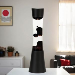 Licht-erlebnisse - Lampe &agrave; lave sandro au design r&eacute;tro noir violet fonc&eacute; avec liquide clair et cire noir violet fonc&eacute;e H:39 cm G9 - noir violet