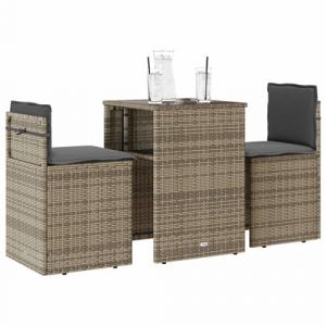 VidaXL Ensemble de bistro 3 pcs avec coussins beige résine tressée, ensemble de bistro de jardin, ensemble de balcon, ensemble de meubles d'extérieur